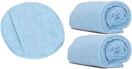 | Microfiber Applicator (5in) + 2 Towels (16in) | Round Lint-Free Cleaner & Conditioner - Covers Surfaces Quickly While Using Less Cream - Finger Pocket Improves Grip - Washable & Reusable
