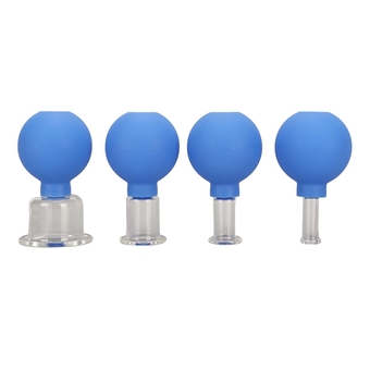 Face Cupping Set,4pcs Glass Silicone Face Massage Cups,Lymphatic Drainage Skin Lifting Reduce Cellulite Cupping Massage Set for Face Skin Back Shoulder Muscle(Blue)