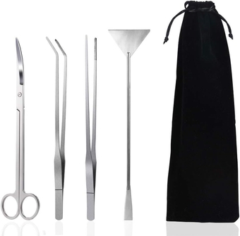 Aquarium Tools, Aquatic Plants Stainless Steel Tool - 4 in 1 Aquascaping Tweezers Scissors Spatula Cleaning Tool Set for Fish Starter Kits & Aquariums Tank Plants Kit