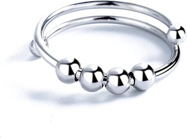 Layered Tiny Beaded Ball Rotatable Anti Anxiety Open Rings Dainty Stress Relief Statement Promise Fidget Peace Spinner Rings Minimalist Expandable Finger Knuckle Rings for Women Teen Girls Christmas New Year Birthday Gifts