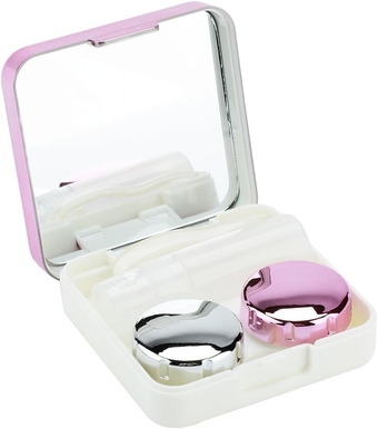 Contact Lens Case, Mini Portable Travel Contact Lens Box Set Myopia Eye Care Kit with Mirror, Solution Bottle, Lens Case, Tweezers, Lens Stick(Rose)
