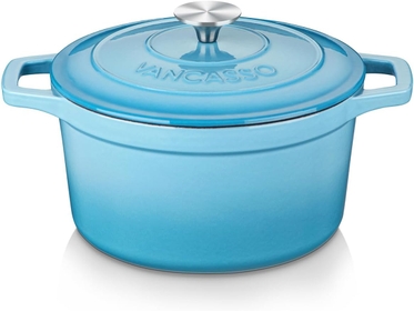 Enameled Cast Iron Dutch Oven, 2.5 QT Blue Naturally Non-Stick Casserole Dish Cookware, with Stainless Steel Knob Lid Cast Iron Casserole for Steam Braise Bake Broil Saute Simmer Roast
