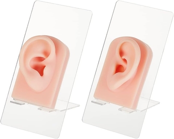 2pcs Silicone Ear Model with Acrylic Display Stands Flexible Ear Displays Model Soft Silicone Left Right Ear Displays Model for Jewelry Earring Display, Professional Piercings Practice