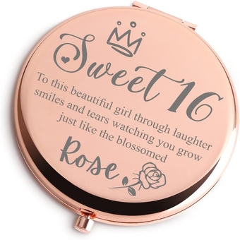 Sweet 16 Gifts for Girls Rose Gold Travel Cosmetic Compact Mirror Inspirational Gifts for Daughter Niece Girls16 Years Old Teenage Girl for Birthday Party Christmas Thanksgiving Unique Gifts