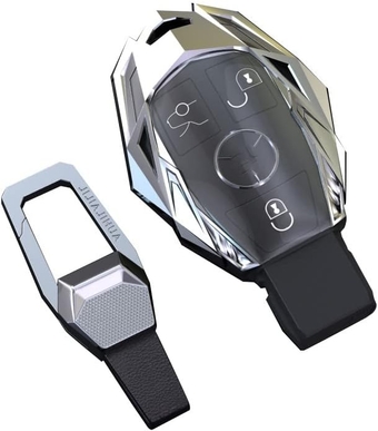 for Mercedes Benz Key Fob Cover with Keychain, Mecha Style Zinc Alloy Key Case Cover for Mercedes Benz A B C E S CLA CLK CLS GLA GLC GLE GLK SLK AMG Series Keyless Smart Key Fob