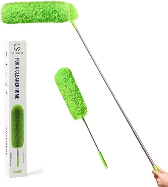 Extendable Feather Duster, Microfiber Duster, Ceiling Fan Duster, Feather Dusters for Cleaning, Dust Cleaner, Cobweb Duster - Electrostatic Bendable Head - up to 100 Inch