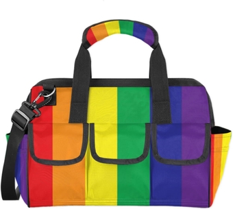 Lgbt Rainbow Tool Bag 14.8-Inch Multi-Pockets Wide Mouth Tool Pouch For Men Women Waterproof Soft Bottom Tool Tote Removable and Adjustable Garden Tool Backpack