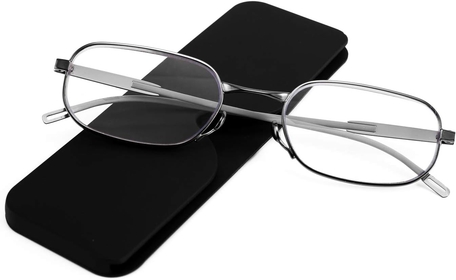 Frontpage Brooklyn Slim Reading Glasses Blue Light Blocking Thin Rectangular Reader Women Men Compact Case B2659