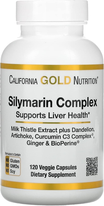 Silymarin Liver Health Complex, Milk Thistle Extract with Curcumin, Artichoke, Dandelion, Ginger, Black Pepper, Synergistic Liver Detox & Cleanse, 120 Veggie Capsules by California Gold Nutrition