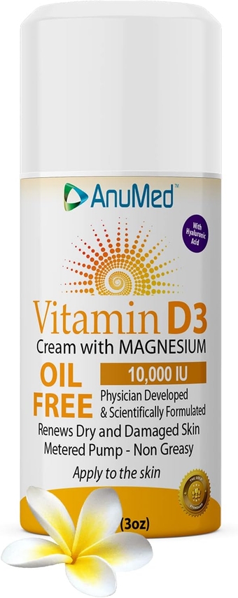 - Vitamin D3 with Magnesium 10,000 IU (Oil-Free) Cream, Hyaluronic Acid, Vitamin E, and Shea Butter. Promotes Stronger Bones, Muscles, Joints, Immune System. (3oz) (Package May Vary)