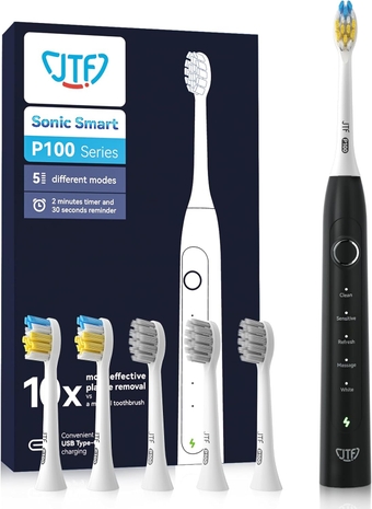 Electric Toothbrush for Adults, Sonic Electric Toothbrushes with 6 Brush Heads, One Charge Last 90 Days, 5 Modes with 2 Minutes Built in Smart Timer, Power Rechargeable Toothbrush(Black)
