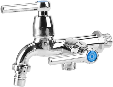 Water Tap Faucet Double Level Mixer Single Cooler Tap Double Spout G1/2 for Washing Machine Kitchen Sink Shower(Straight Handle)