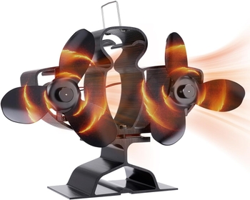 Wood Stove Fan,Double Head 6 Blade Fireplace Fan,Slient Heat Powered Stove Fan for for Gas/Pellet/Wood Burning Stove,200CFM Ecofan Komin Log Wood Burner Fan Stove Accessories Non Electric