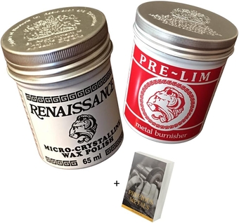 Renaissance Wax Polish & Pre Lim Surface Cleaner Set -65ml Jewelry Restoration of Silver Gold Brass Copper Metal Microcrystalline Polishing Wax E-book