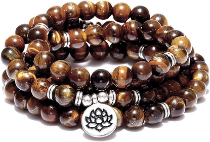 SofiaCreations Natural Tigers Eye 108 Mala Beads Stone Healing Inspirational Balancing Calm Bracelet Mala Prayer Necklace (Tigers Eye)
