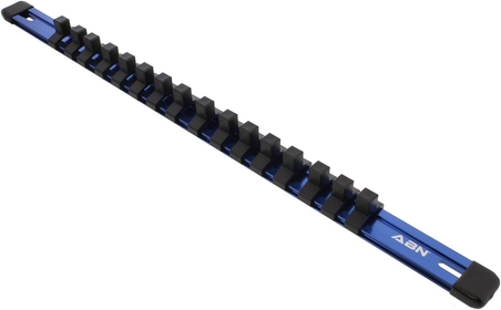 Blue Aluminum SAE Standard 3/8in Drive Socket Holder – Socket Rail and Clips Tool Organizer