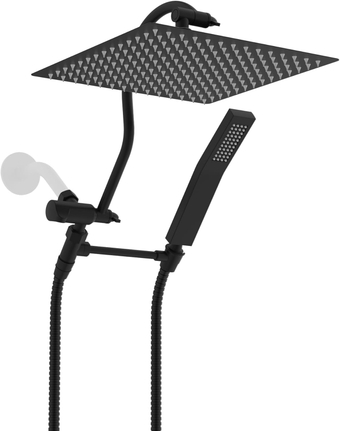 All Metal Shower Head, 12'' High Pressure Rainfall Shower Head, Showerhead Combo/Handheld Shower Wand, 12'' Adjustable Curved Shower Extension Arm, 71'' Hose, 2 Shower Holders, Matte Black
