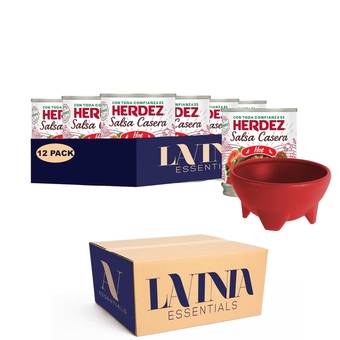12-Pack of Salsa Roja Casera Hot Steel Can 7 oz + 1-10 oz Plastic Salsa Serving Bowl by Lavinia Essentials Brand