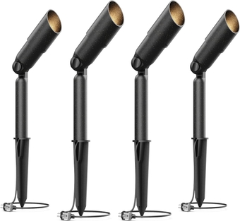 4Pack Low Voltage Spotlight & Floodlight 12V Weatherproof Outdoor Landscape Flood Light Kits 20 Watt Halogen Spotlights 3000K Warm White Garden Trees Spot Light with Spike