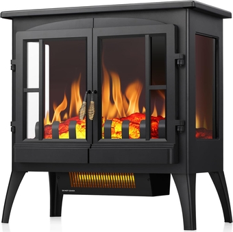 Electric Fireplace Stove, Freestanding Fireplace Heater with Realistic Flame, Overheating Safety Protection, Indoor Space Heater(24 Inch, Black)