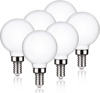 G16.5(G50) Globe Light Bulbs, 5.5W Equal 60W Light Bulb, Soft White 2700K, Chandelier Light Bulbs Candelabra E12 Base for Ceiling Fan Lights, 500LM, Dimmable, Milky Glass, 6 Pack