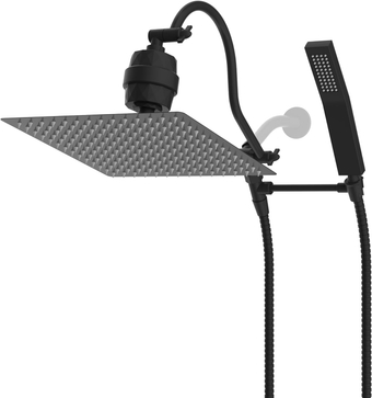 All Metal Shower Head with Shower Filter, 12'' High Pressure Rainfall Shower Head, Showerhead Combo/Handheld Shower Wand, 12'' Adjustable Curved Shower Extension Arm, 71'' Hose, Matte Black