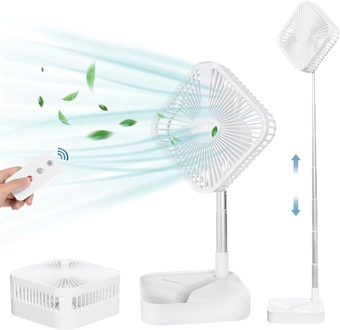 Portable Pedestal Fan, Folding Desk Fan with Adjustable Height, 7200mah Rechargeable Battery Powered Fan for Personal Bedroom Office Outdoor Camping Fishing
