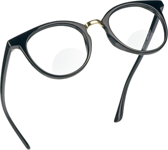 Bifocal Reading Glasses with Round Lenses, Blue Light Blocking Glasses, Gaming Glasses, TV Glasses for Women Men, Anti Glare (Black, 0.00/+2.00 Magnification)