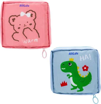 2Pcs Sanitary Napkin Storage Bag, Reusable Nylon Small Makeup Bag with Cute Animal Pattern, 12x12cm Portable Pad Bags for Period for Teen School Women Ladies (Pink+Blue)