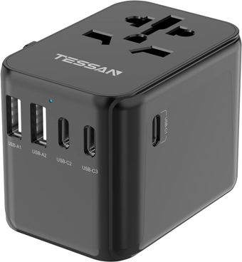 Universal Travel Adapter, International Plug Adapter 5.6A 3 USB C 2 USB A Ports, Power Adaptor Travel Worldwide, All-in-one Travel Charger Outlet Converter for Europe UK EU AUS (Type C/G/A/I)