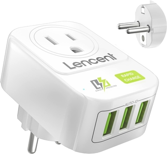 US to Europe Travel Adapter,  European Plug with 3 USB, Schuko Plug Outlet Power Adaptor Ground Charger for EU Germany France Spain Iceland Portugal Greece Netherlands and More (Type E/F)