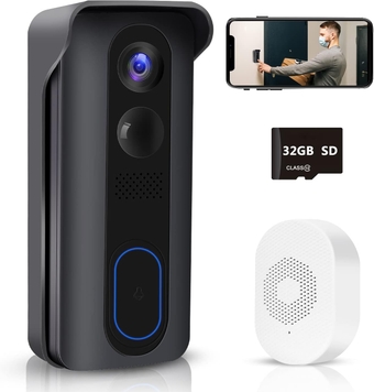 Wireless WiFi Video Doorbell Camera with Chime HD 2K Waterproof Home Security Doorbell Camera Battery Powered/12-14V AC Powered with 2-Way Audio, Motion Detection,IR,Wide Angle,Cloud Storage.
