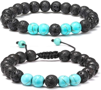 Natrual Stone Bracelets for Men Gifts - 8mm Beaded 2Pcs turquoise bracelet Lava Rock Bracelet, Stress Relief Bracelets Mens Jewelry Gifts for Dad Grandpa Boyfriend Husband Son Brother