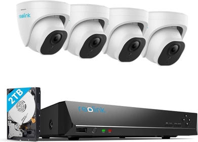 4K Security Camera System, 4pcs H.265 PoE Wired Turret 4K Cameras with Person Vehicle Detection, 4K/8MP 8CH NVR with 2TB HDD for 24-7 Recording, RLK8-800D4