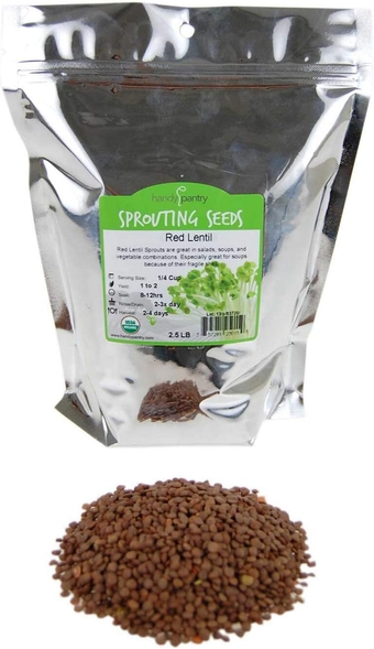 Organic Red Lentil Sprouting Seeds -2.5 Lbs -   Brand - Red Lentils- Perfect for Garden Seeds, Gardening, Salad, Soup, Sprouts & Food Storage