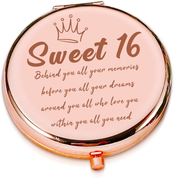 Sweet 16th Happy Birthday Gifts for Girls Rose Gold Travel Makeup Compact Mirror for Sister Daughter Niece, Inspirational Gifts for 16 Years Old Girl for Graduation