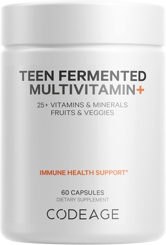 Teen’s Daily Multivitamin Supplement, 25+ Vitamins & Minerals for Teenage Boys & Girls, Organic Whole Foods Vitamins for Teenagers, Vitamin A, B, C, D, E, K, Omega-3, 60 Ct