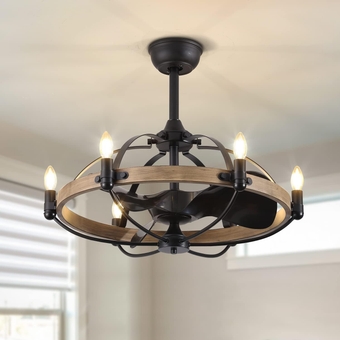 27'' Farmhouse Ceiling Fan with Light Remote Control, Chandelier Ceiling Fan with Lights, Vintage Cage Chandelier Fan for Kitchen Dining Room Living Room