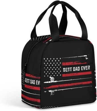 Best Dad Ever Fishing American Flag Lunch Bag for Women Men Insulated Lunch Box Reusable Tote Bag Lunch Container
