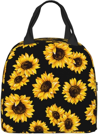 Black Sunflower Lunch Box Insulated Meal Bag Lunch Bag Reusable Snack Bag Food Container For Boys Girls Men Women School Work Travel Picnic