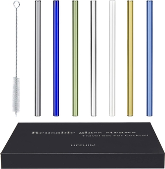 Colored Glass Straws Short 6 inch: 8mm Glass Straw wtih Travel Case Reusable Glass Straws Skinny Straight Straw Glass for Drinking