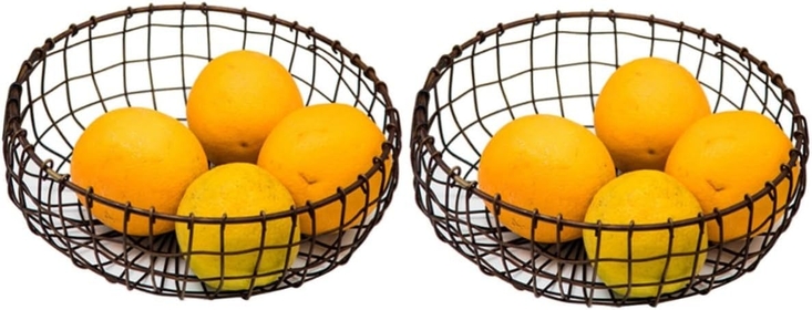 2pcs Fruit Vegetables Basket Fruit Display Tray Kitchen Decor Bread Basket Round Wire Basket Iron Storage Basket Vegetable Stand Holder Onion Storage Japanese-style Fruit Basket