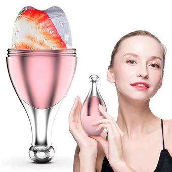 Ice Facial Cube Roller, Ice Roller for Face and Eye, Reusable Beauty Ice Facial Roller for Face Skin Care Silicone Ice Stick Face Ice Mold Icing Tool,Ice Roller Cube and spray 2 In 1,Pink
