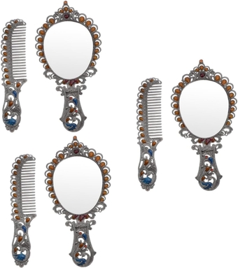 3 Sets Mirror Mini Comb Car Ladies Tote Bags Pocket Comb The Tote Bag Mini Beauty Kit Travel Kits for Women Retro Decor Antique Hair Comb Handle Woman Decorate Metal