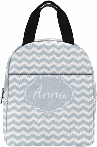Custom Text Lunch Bag Blue White Background Personalized Name Lunchbox Tote Bag Gift for Daughter Niece Granddaughter Birthday