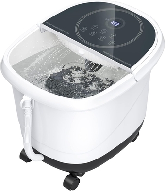 Electric Foot Bath Massage Tub, Pedicure Spa Massager w/Digital & Time Control, 2 Adjustable Angle Shower, Heating, Red Lights, Lockable Wheels, Feet Soaking for Fatigue Relief (Grey)