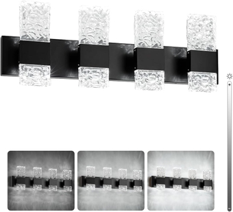 Black Modern Dimming LED Vanity Light Fixtures Over Mirror 8 Lights Crystal Glass Bath Wall Lighting Modern Matte Black Bath Vanity Lighting Fixture