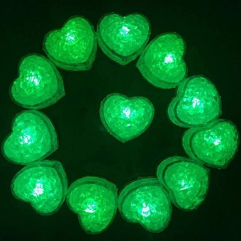 12pcs LED Ice Cube Heart Shape Flashing Glow in The Dark Light Up Ice Cube Molds for Valentine Party Wedding Bars Aquarium Vase Bathtub Event Party Decor (Green Light)
