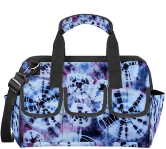 India Tie Dye Tool Bag 14.8-Inch Multi-Pockets Wide Mouth Tool Pouch For Men Women Waterproof Soft Bottom Tool Tote Removable and Adjustable Garden Tool Backpack