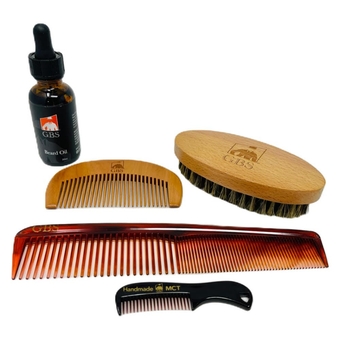 Beard Brush & Beard Comb Set with Mustache Comb, Natural Boar Bristle Brush, Wood Fine Tooth Comb, Natural Beard Oil, Hair Styling Comb 5 Pc Grooming Kit For Men